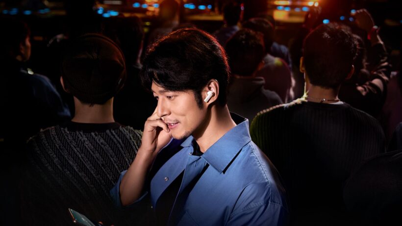 Huawei Earbuds in a busy area
