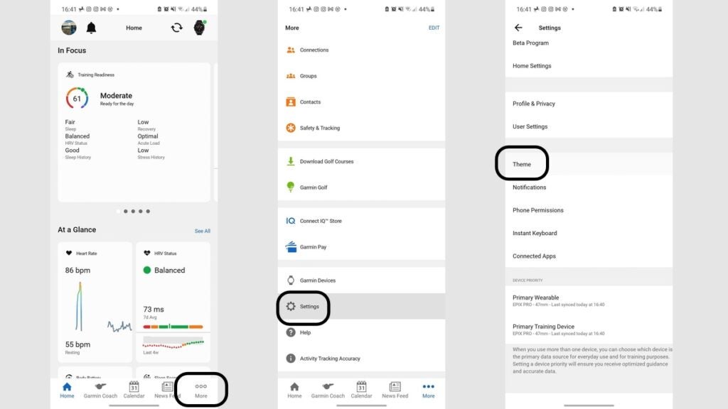 garmin connect how to change theme instructions