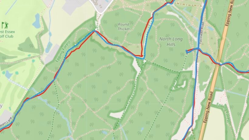 GPS compared: Garmin (blue) and Active 2 (red)
