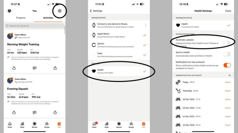 automatic import on strava for apple watch
