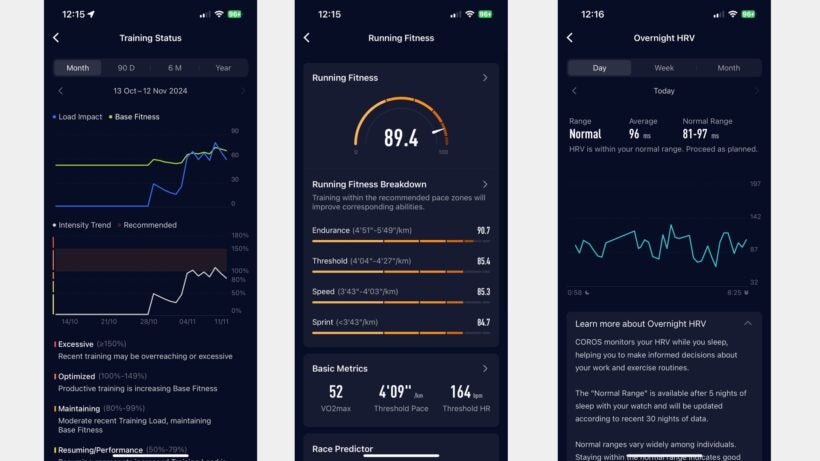 Coros Pace 3 data metrics testing data